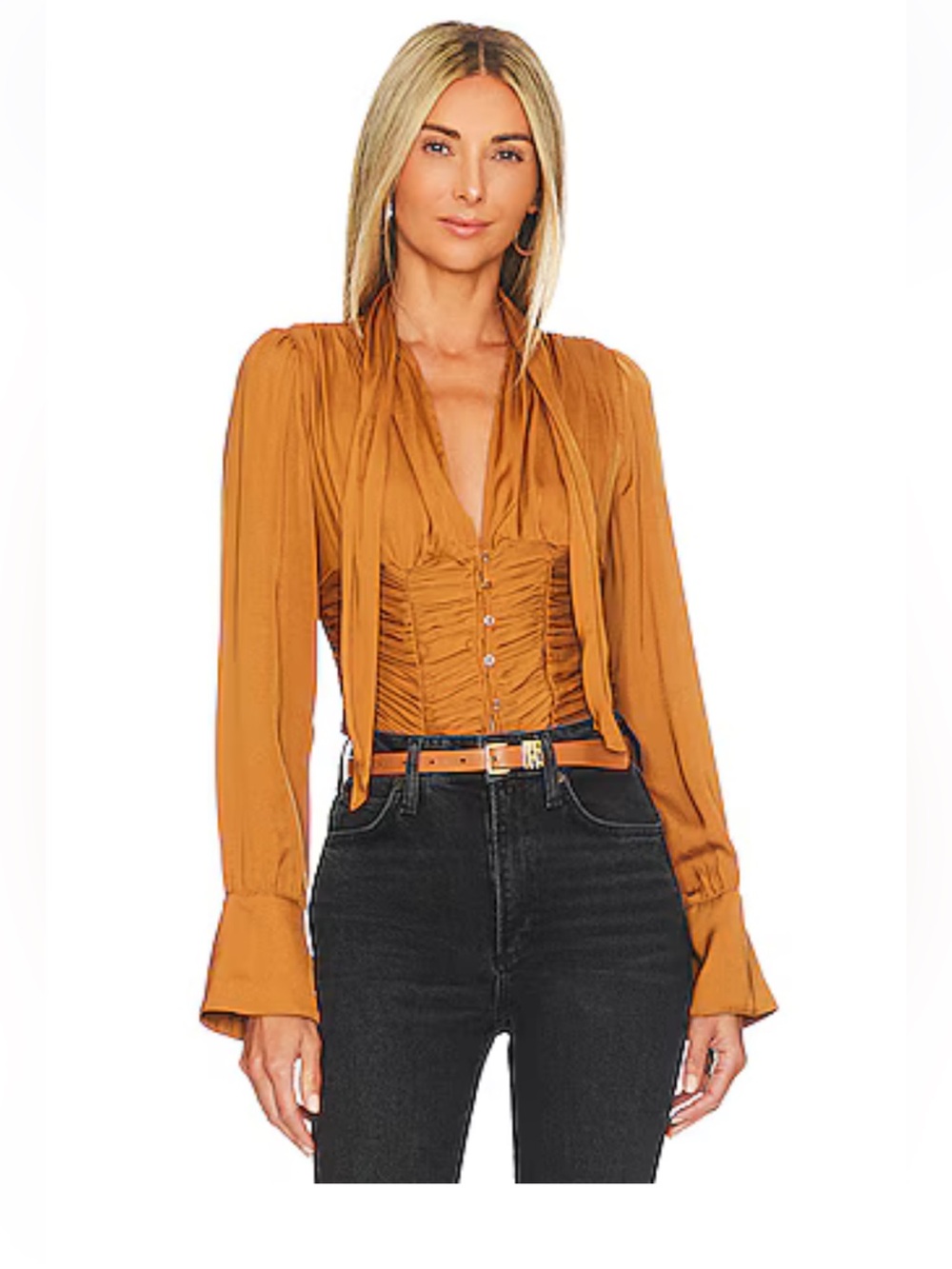 NWT Free People Meet Me There Ruched Button Down Blouse